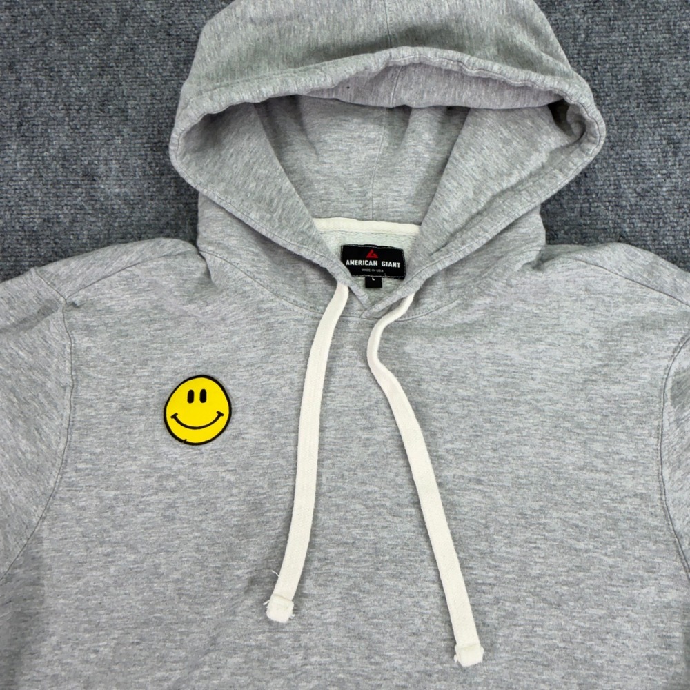 American Giant Hoodie Mens Large Grey Classic‎ Pullover Smiley Face Patch USA - Picture 6 of 14